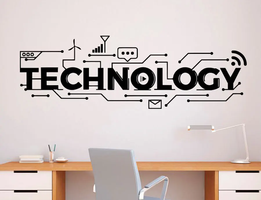 Teknoloji Yazı Duvar Çıkartmas - Interior Design Education incelemesi ve fiyatı